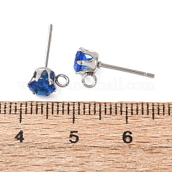 304ステンレススチール製マイクロパヴェキュービックジルコニアスタッドピアス金具  カン付き  ブルー  9x6.3mm  穴：1.6mm  ピン：0.8mm  トレイ：5mm&nbsp;STAS-H240-56P-09