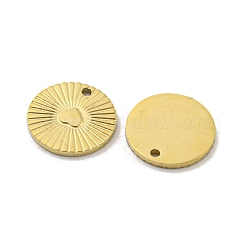 304ステンレススチールチャーム  ハートチャーム付きフラットラウンド  14KGP本金メッキ  7.5x0.5mm  穴：0.8mm&nbsp;STAS-P356-10G