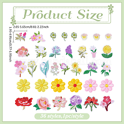 36Pcs Flower Polyester Computerized Embroidery Cloth Iron on/Sew on Patches&nbsp;PATC-WH0021-042