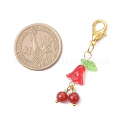 Cherry Natural Blue Quartz & Dyed Yellow Jade & Carnelian & Rose Quartz & Amethyst & Flower Glass Pendant Decorations&nbsp;HJEW-MZ00331