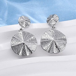Flat Round Brass Dangle Stud Earrings&nbsp;EJEW-R025-25P