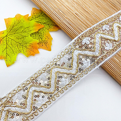 10ヤードのポリエステル刺繍レースリボン（スパンコール付き）  服飾材料  ライトカーキ  2インチ（50mm）&nbsp;PW-WG94215-03