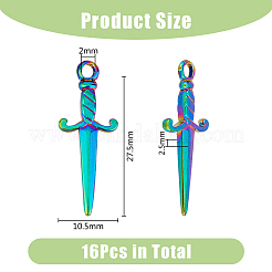 イオンプレーティング(IP) 201ステンレスペンダント16個  剣  虹色  27.5x10.5x2.5mm  穴：2mm&nbsp;STAS-DC0014-69