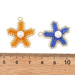 ミユキガラスのシードビーズとシェルパールのペンダント  ヒトデのチャーム  304ステンレススチールオープン丸カン付き  18KGP本金メッキ  ミックスカラー  26x23x7mm  穴：2.5mm&nbsp;PALLOY-MZ01378