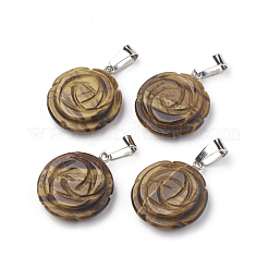 天然石&合成天然石ペンダント  ステンレススチール製のベールスナップ付き  花  23x20x6~7mm  穴：7x4mm&nbsp;G-S343-M