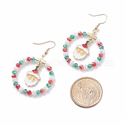 Glass Beaded Big Ring with Christmas Santa Claus Alloy Dangle Earrings&nbsp;EJEW-TA00079
