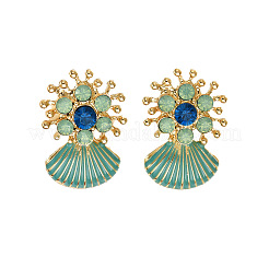 Alloy Enamel Flower with Shell Shape Dangle Stud Earrings&nbsp;FS-WGC534F-01