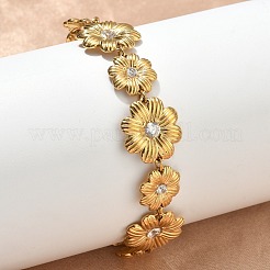 304 Stainless Steel Micro Pave Clear Cubic Zirconia Daisy Link Chain Bracelets for Women&nbsp;BJEW-F533-01A-G