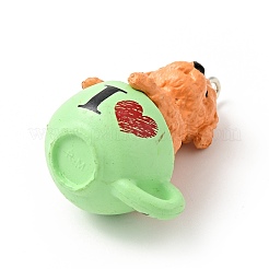 Pvcプラスチック漫画ペンダント  プラチナトーンの鉄ループ付き  DIYキーチェーン作成用  犬のチャーム  カップ模様  39x28x22.5mm  穴：2mm&nbsp;PVC-G004-01B
