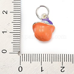 ハロウィーンテーマの合金エナメルペンダント  プラチナ  丸カン付き  オレンジ  16x11x11mm  穴：5mm&nbsp;FIND-I063-02B