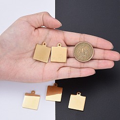 304ステンレスペンダント  鏡面研磨仕上げ  空白のスタンピングタグ  両面研磨  正方形  ゴールドカラー  25x20x1.8mm  穴：2.2mm&nbsp;LS-STAS-I140-23B-G