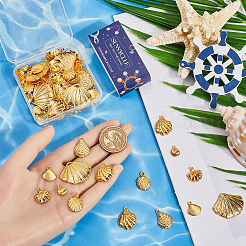 7スタイルの合金チャーム  カドミウムフリー＆鉛フリー＆ニッケルフリー  シェル形状  ゴールドカラー  11.5~25x8.5~17.5x2~3.5mm  穴：1.2~5mm  12個/スタイル&nbsp;FIND-SC0012-83