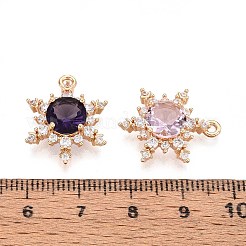 真鍮製マイクロパヴェキュービックジルコニアペンダント  花  長持ちメッキ  ゴールドカラー  ミックスカラー  20x16x6mm  穴：1.2~1.4mm&nbsp;KK-T078-29G