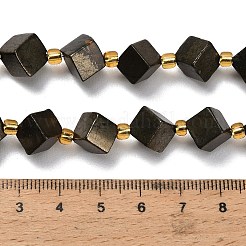 天然ゴールドパイライト/ゴールデンパイライトビーズ連売り  斜めキューブビーズ  シードビーズで  12x11x11mm  穴：1.2mm  約14個/連  7.87''（20センチメートル）&nbsp;G-F833-M01-01