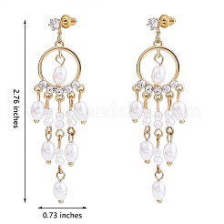 シェルパールシャンデリアピアス  女性のための合金ロング タッセル ドロップ イヤリング  ゴールドカラー  70x18.5mm  ピン：0.7mm&nbsp;JE964A
