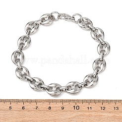 304ステンレススチール製コーヒー豆リンクチェーンブレスレット（女性・男性用）  ステンレス鋼色  8.86インチ（22.5cm）&nbsp;BJEW-F529-10A-P