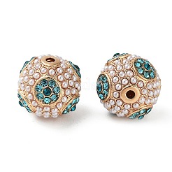 金色のメッキ合金ラインストーンビーズ  ABSの模造パールと  ラウンド  アクアマリン  15x14mm  穴：1.6mm&nbsp;FIND-E046-14G-02
