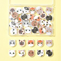 40 色プリントウッドビーズ 10 個  猫の形  ミックスカラー  18~18.5x19.5~20x5.5~6.5mm  穴：2~2.5mm  40個/セット&nbsp;WOOD-FS0001-36