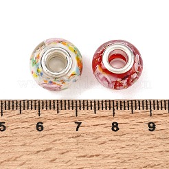 ロンデルランプワーク大穴ヨーロピアンビーズ  シルバーカラーメッキ真鍮コア付き  ミックスカラー  13~14x10~11mm  穴：5mm&nbsp;LPDL-R003-02
