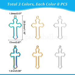 24個3色304ステンレスペンダント  クロス  ミックスカラー  29.5x17x1.5mm  穴：1.8mm  8個/カラー&nbsp;STAS-DC0010-67