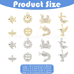 32pcs8スタイルアロイラインストーンペンダント  混合図形  鉛フリー＆カドミウムフリー  ライトゴールド  13.5~24x14~22x2~3mm  穴：1.6~2mm  4個/スタイル&nbsp;FIND-YW0011-53KCG