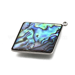 304 ステンレススチール パヴェ ナチュラル パウア シェル ペンダント  ステンレス鋼色  菱形  36.5x27x3mm  穴：2mm&nbsp;X-STAS-Z125-01D-P