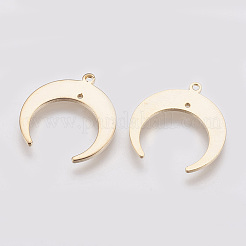 真鍮チャーム  ダブルホーン/三日月ペンダント  ニッケルフリー  18KGP本金メッキ  19x18x1mm  穴：1mm&nbsp;X-KK-Q735-14G