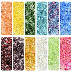 電気メッキ透明色レインボーガラスシードビーズ111個  ドーナツ  緑黄  6.5x3mm  穴：1.2mm&nbsp;SEED-YW0002-93A