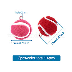 14本7色布生地ペンダント  プラチナトーンのアイアンループ付き  テニス  ミックスカラー  22x19mm  穴：2mm  2個/カラー&nbsp;FIND-TA0001-59