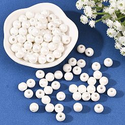 釉薬をかけた磁器製の丸いビーズ  光沢のあるセラミックビーズ  ホワイト  8mm  穴：2mm&nbsp;PORC-S489-8mm-01