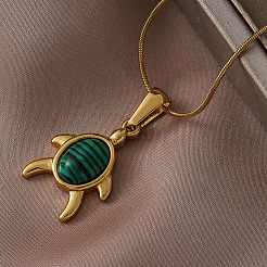 Ocean 310 Stainless Steel Green Enamel Turtle Pendant Necklaces for Women&nbsp;QG8556