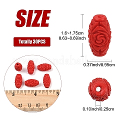 彫刻された辰砂ビーズ30個  バレル  ファイヤーブリック  16~17.5x9.5x9.5mm  穴：2.5mm&nbsp;CARL-YW0001-01