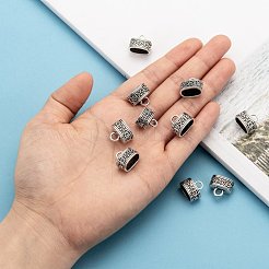 合金コードエンドパーツ  チベットスタイル  アンティークシルバー  13x15x9mm  7x12mm内径  穴：4mm&nbsp;X-PALLOY-I021-AS