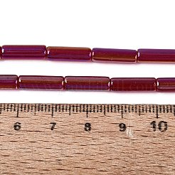 電気メッキ透明ガラスビーズ連売り  チューブ  ABカラーメッキ  暗赤色  13~13.5x4~4.5mm  穴：0.5~0.8mm  約27~30個/連  13.98~15.75インチ（35.5~40cm）&nbsp;X-EGLA-Q132-02A-C01