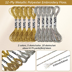 10 Skeins 2 Colors 12-Ply Metallic Polyester Embroidery Floss&nbsp;OCOR-CY0002-06