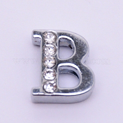 亜鉛合金スライドチャーム  ラインストーン付き  a～zの文字  プラチナ  クリスタル  12x12x5mm  穴：8x2mm  26個/セット&nbsp;ALRI-WH0006-01P