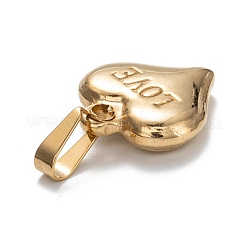 バレンタインデー ステンレススチールチャーム 201個  単語「love」付けのハート  ゴールドカラー  19x17x5mm  穴：7x3.5mm&nbsp;STAS-I159-02C-G