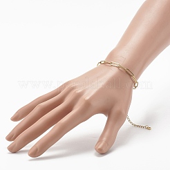 304ステンレススチールペーパークリップチェーンブレスレット  ゴールドカラー  7-1/2インチ（19cm）&nbsp;BJEW-JB06523-01