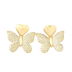 Brass Clear Cubic Zirconia Butterfly Stud Earrings&nbsp;EJEW-C147-04G
