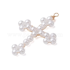 銅線で巻かれたアクリルパーツ  クロスチャーム  ライトゴールド  41x28x4mm  穴：2mm&nbsp;PALLOY-JF02754-01
