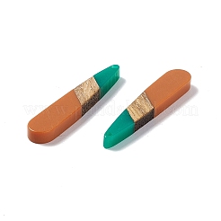 不透明な樹脂とクルミ材のペンダント  ティアドロップチャーム  チョコレート  44x7.5x3.5mm  穴：1.5mm&nbsp;RESI-M027-12J