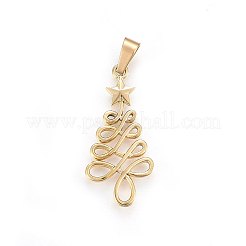 304ステンレスペンダント  スター付きクリスマスツリー  ミックスカラー  33x16x2mm  穴：7x4mm&nbsp;STAS-P209-45