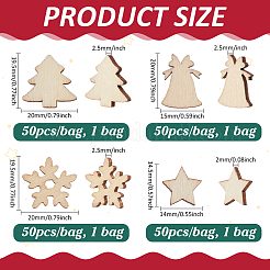 200個 4スタイル MDF クリスマスデコレーションチップ  混合図形  14.5~20x14~20x2~2.5mm  50個/スタイル&nbsp;DIY-PH0032-96