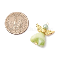 3個3色不透明アクリルパーツ  金色の合金の翼の天使のチャーム  ミックスカラー  29.5x22x7mm  穴：2.5mm  1pc /カラー&nbsp;PALLOY-JF03353