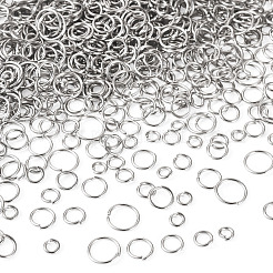 2000個 5スタイル 304ステンレススチールオープン丸カン  ラウンド  ステンレス鋼色  18ゲージ  5~10x1mm  内径：3~8mm  400個/スタイル&nbsp;STAS-TA0003-06