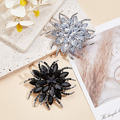 2Pcs 2 Colors Flower Alloy Glass Rhinestone Lapel Pins for Wedding Party&nbsp;JEWB-DR0001-07B