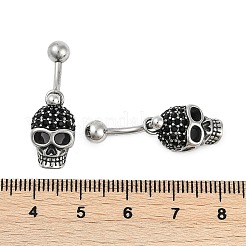 スカル 316 サージカルステンレススチール ダングル へそリング  へそピアス  女性用バーベルボディジュエリー  アンティークシルバー  28x9.5mm&nbsp;EJEW-G416-02AS
