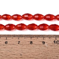 透明ガラスビーズ連売り  ライス  多面カット  レッド  8~9x5~6mm  穴：0.9~1mm  約67~68個/連  22.83~23.62インチ（58~60cm）&nbsp;LS-GLAA-N071-01A-A05