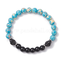 Synthetic Imperial Jasper & Turquoise & Painted Glass Beaded Stretch Bracelet for Women Men&nbsp;BJEW-JB12500-01