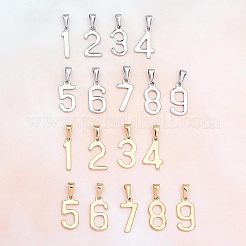 304ステンレスペンダント  数0~9  ゴールデン·ステンレス鋼色  21x5~11x1.5mm  穴：6.5x3mm  18個/箱&nbsp;STAS-UN0016-71